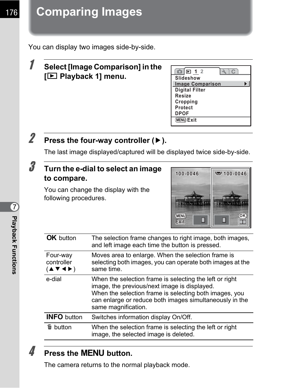 Comparing images, P.176 | Pentax K-m/K2000 User Manual | Page 178 / 280