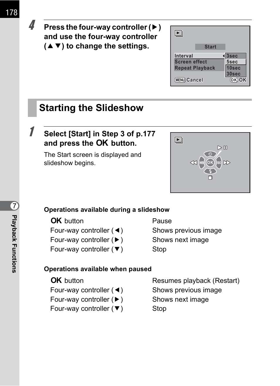 Starting the slideshow | Pentax K-m/K2000 User Manual | Page 180 / 280