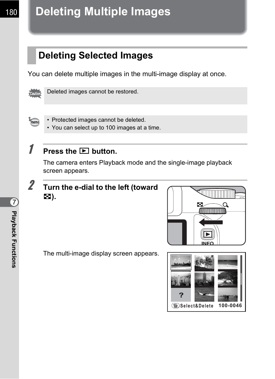 Deleting multiple images, Deleting selected images | Pentax K-m/K2000 User Manual | Page 182 / 280