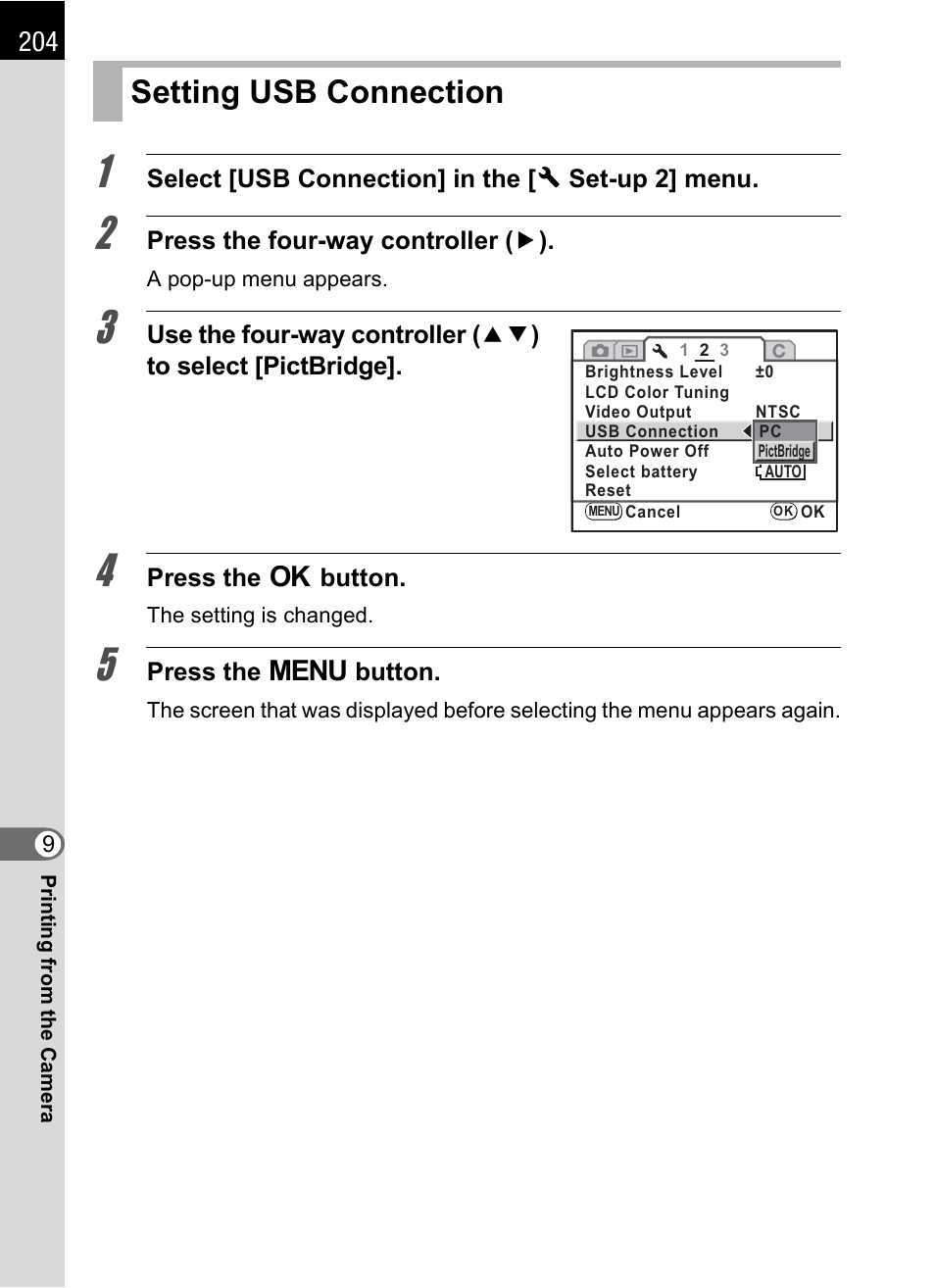 Setting usb connection, P.204) | Pentax K-m/K2000 User Manual | Page 206 / 280
