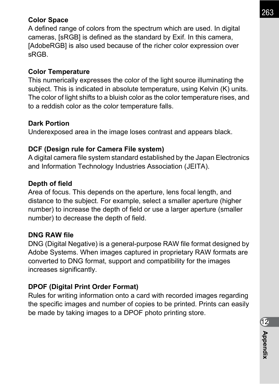Pentax K-m/K2000 User Manual | Page 265 / 280
