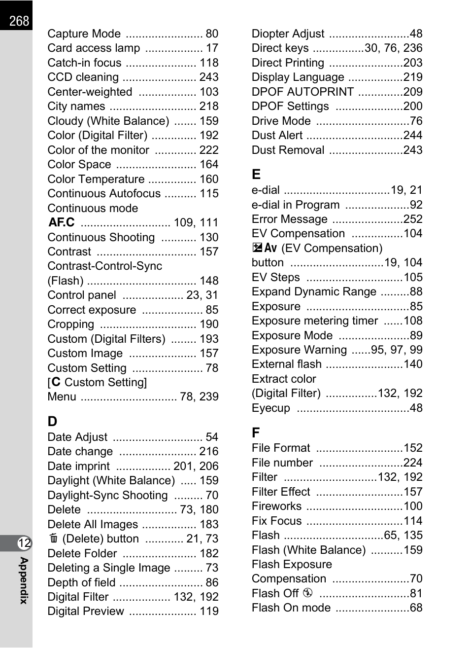 Pentax K-m/K2000 User Manual | Page 270 / 280