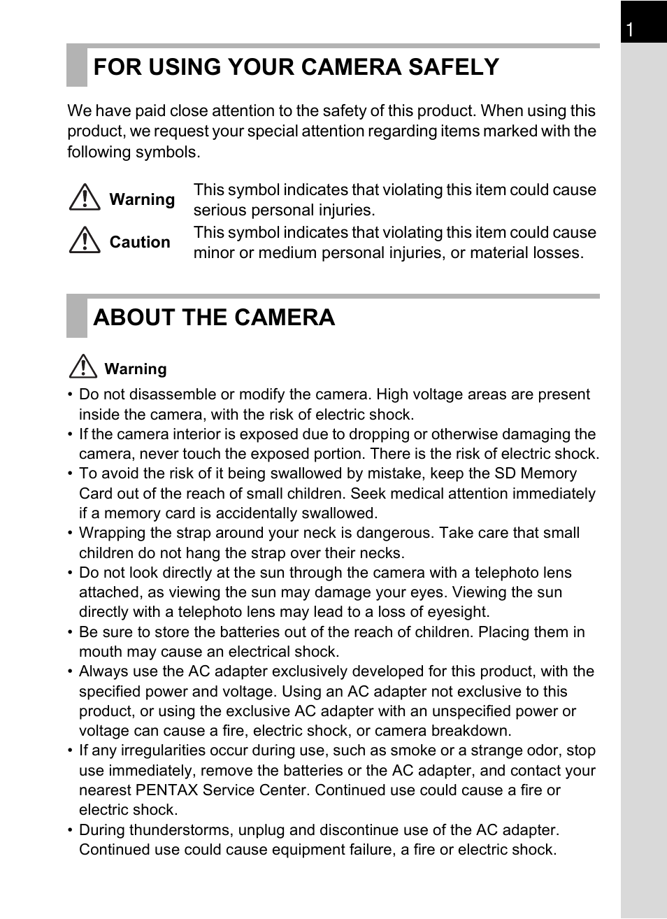 For using your camera safely, About the camera | Pentax K-m/K2000 User Manual | Page 3 / 280