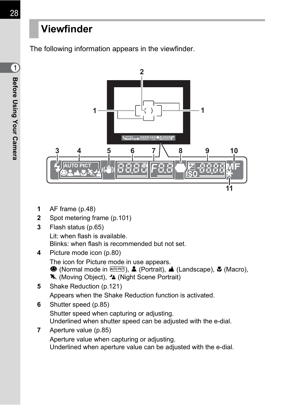 Viewfinder | Pentax K-m/K2000 User Manual | Page 30 / 280