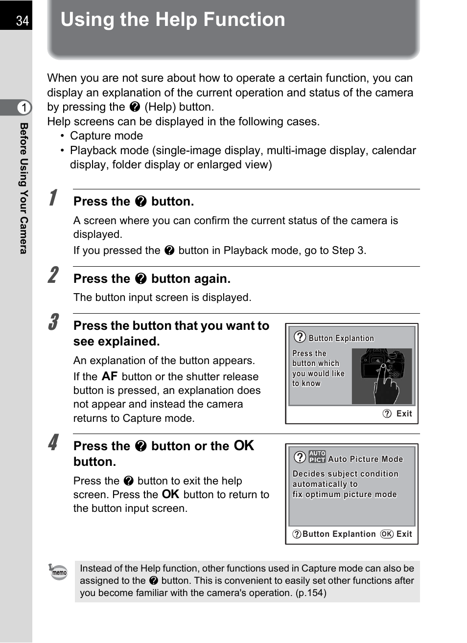 Using the help function, P.34) | Pentax K-m/K2000 User Manual | Page 36 / 280