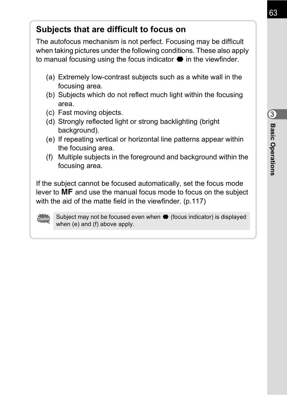 Subjects that are difficult to focus on, P.63) | Pentax K-m/K2000 User Manual | Page 65 / 280