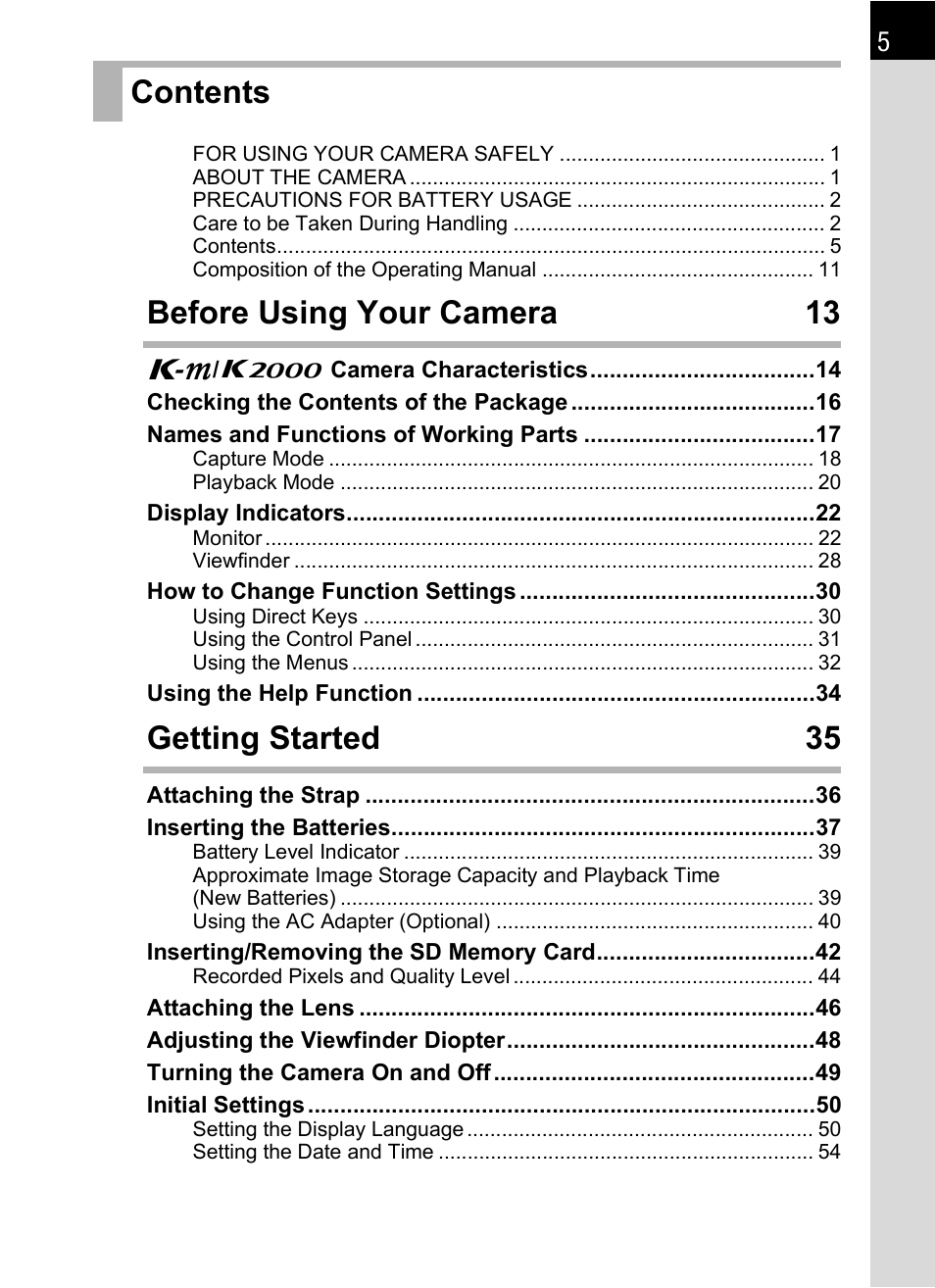 Pentax K-m/K2000 User Manual | Page 7 / 280