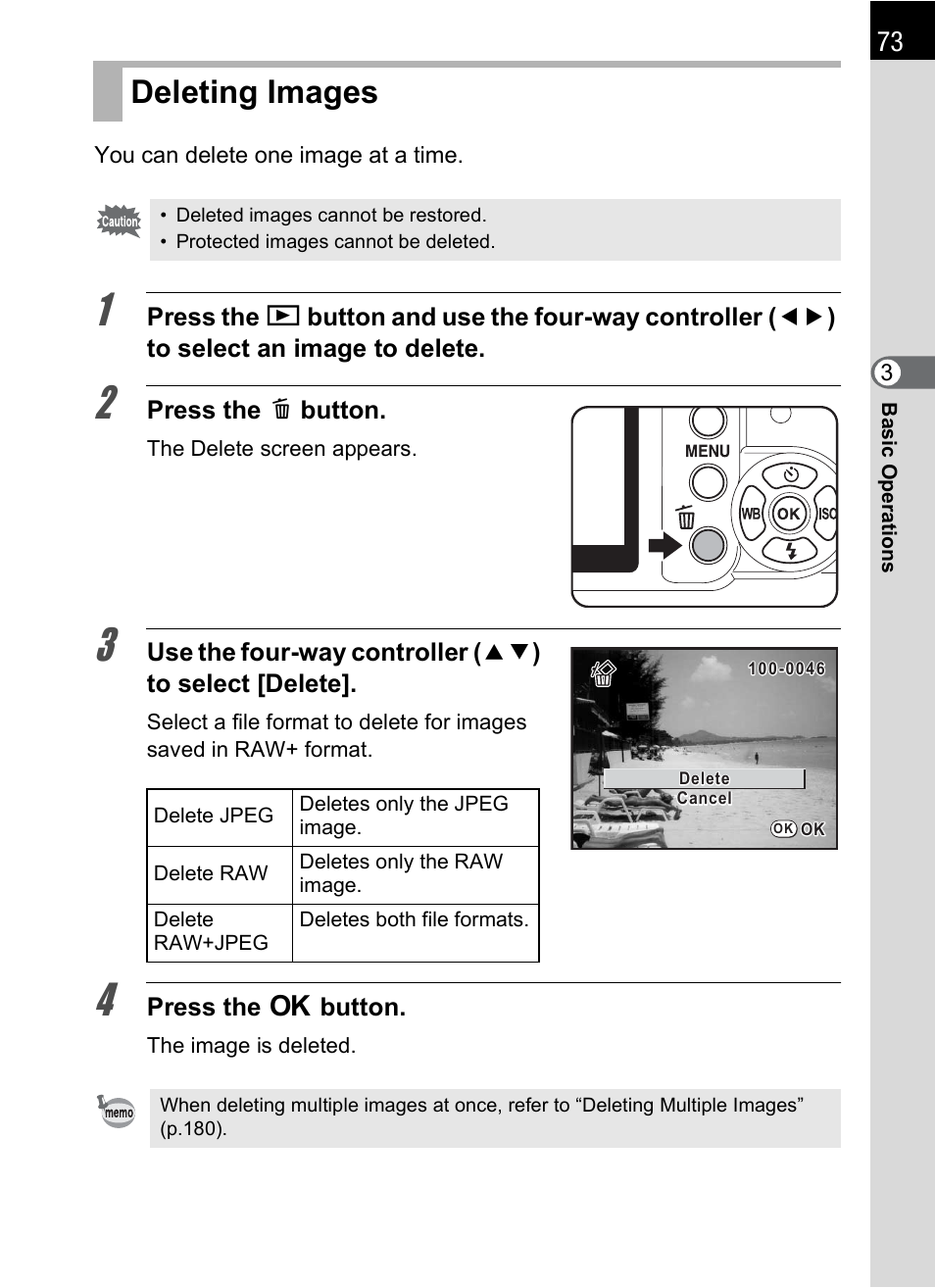 Deleting images, P.73) | Pentax K-m/K2000 User Manual | Page 75 / 280