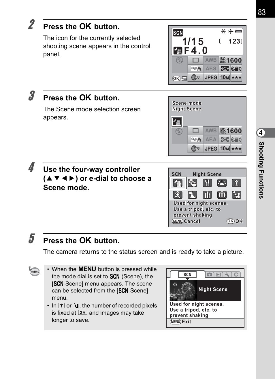 Press the 4 button | Pentax K-m/K2000 User Manual | Page 85 / 280