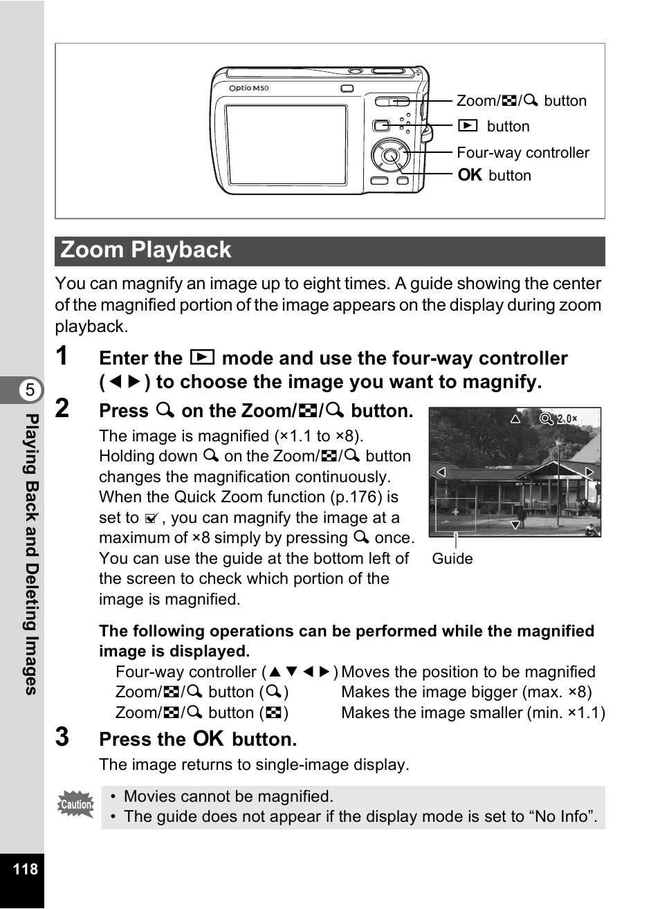 Zoom playback, D. (p.118, P.118 | P.118) | Pentax Optio M50 User Manual | Page 120 / 212