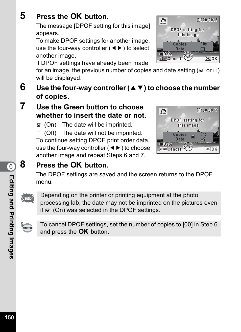 Press the 4 button, 6editin g an d printi ng im age s | Pentax Optio M50 User Manual | Page 152 / 212