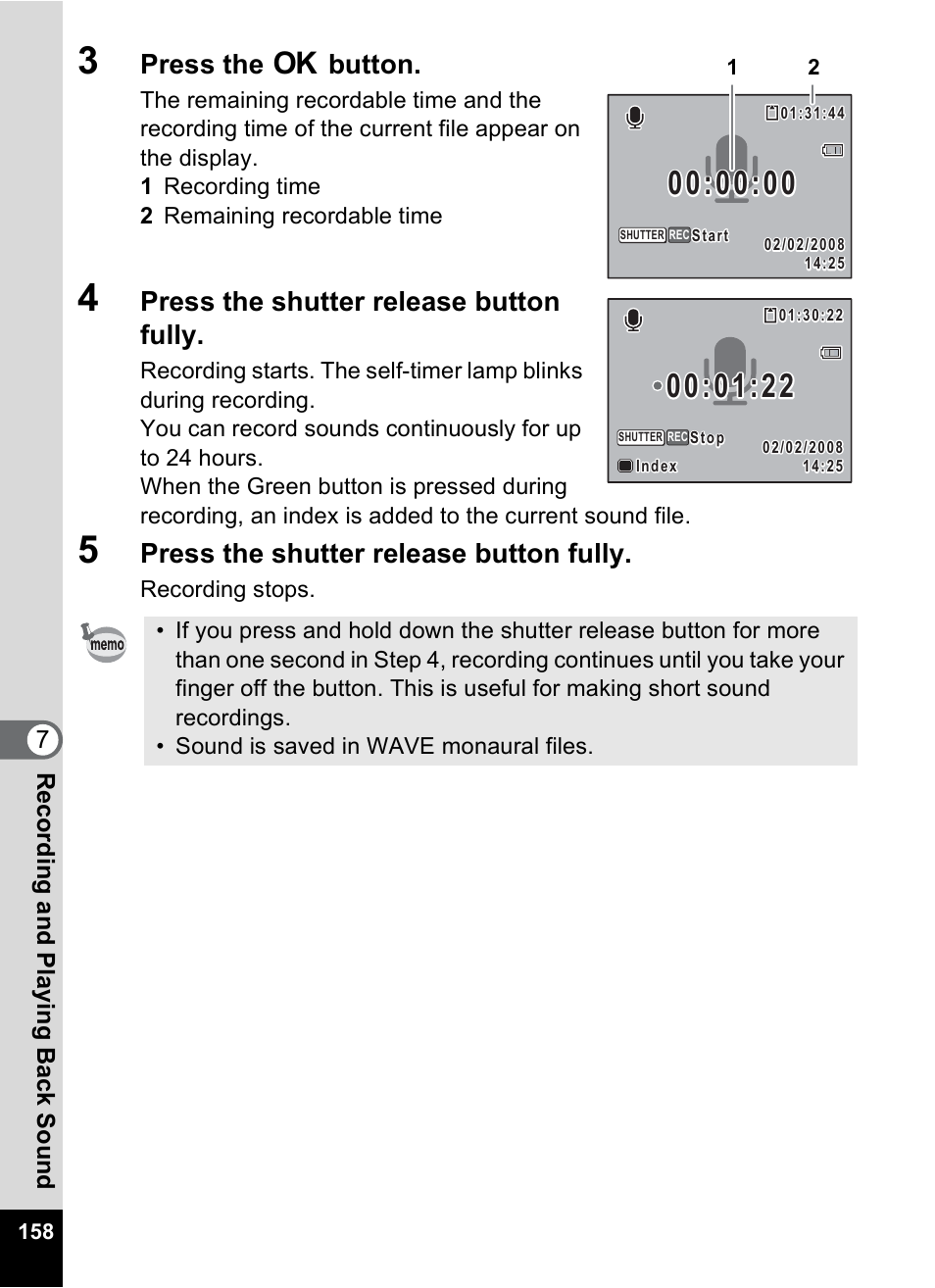 Press the 4 button, Press the shutter release button fully | Pentax Optio M50 User Manual | Page 160 / 212