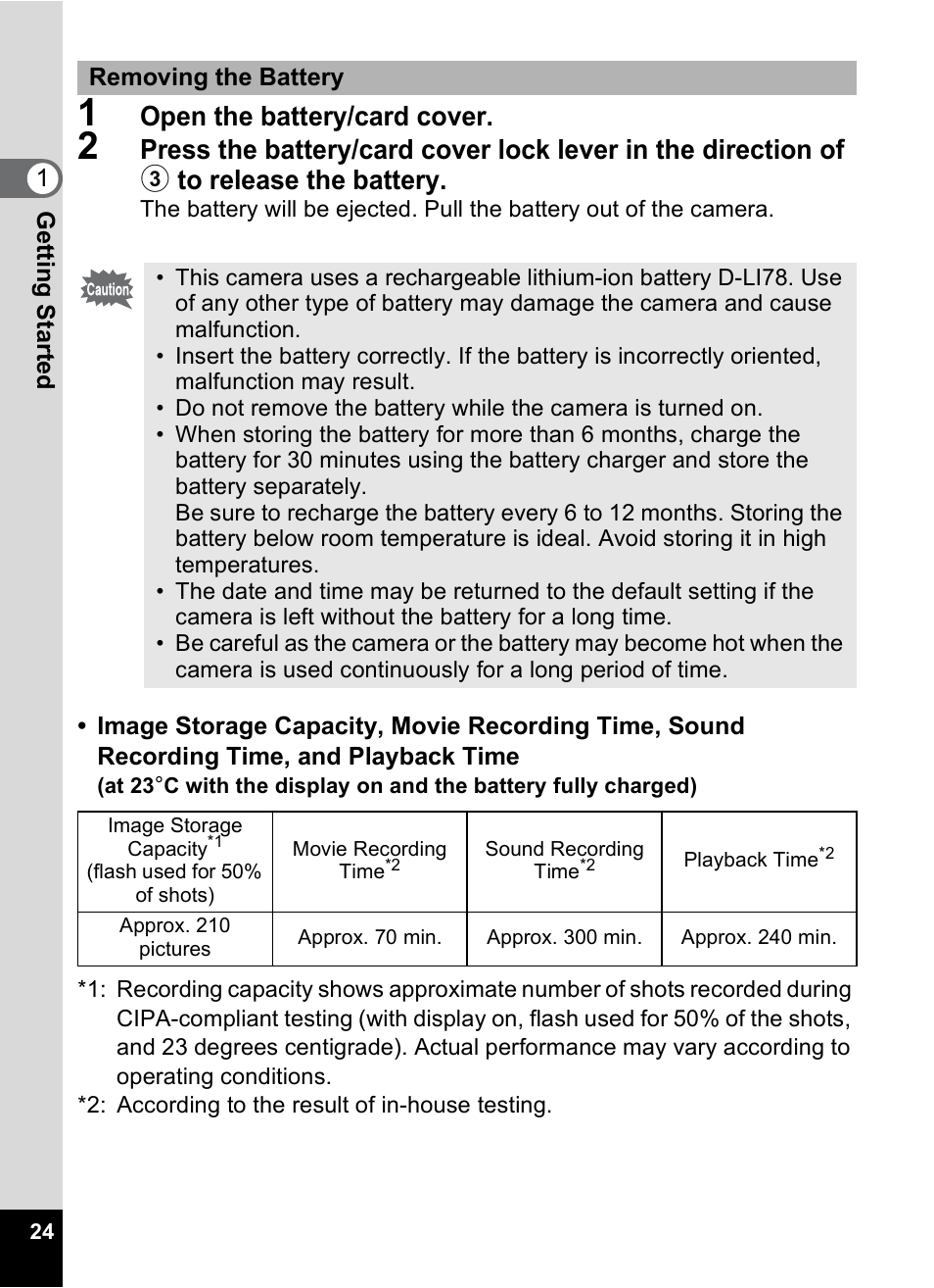 Open the battery/card cover | Pentax Optio M50 User Manual | Page 26 / 212