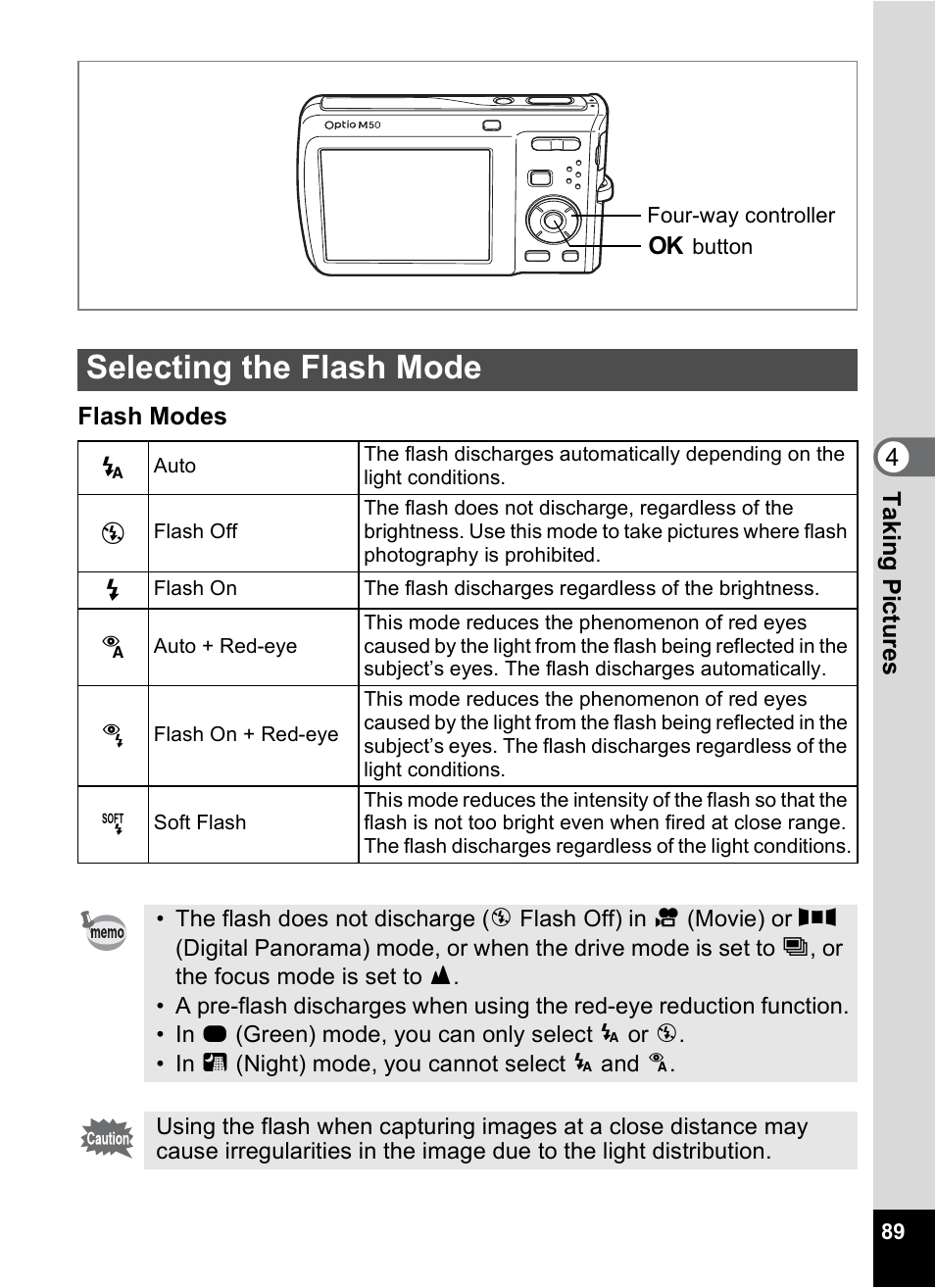 Selecting the flash mode, P.89) | Pentax Optio M50 User Manual | Page 91 / 212