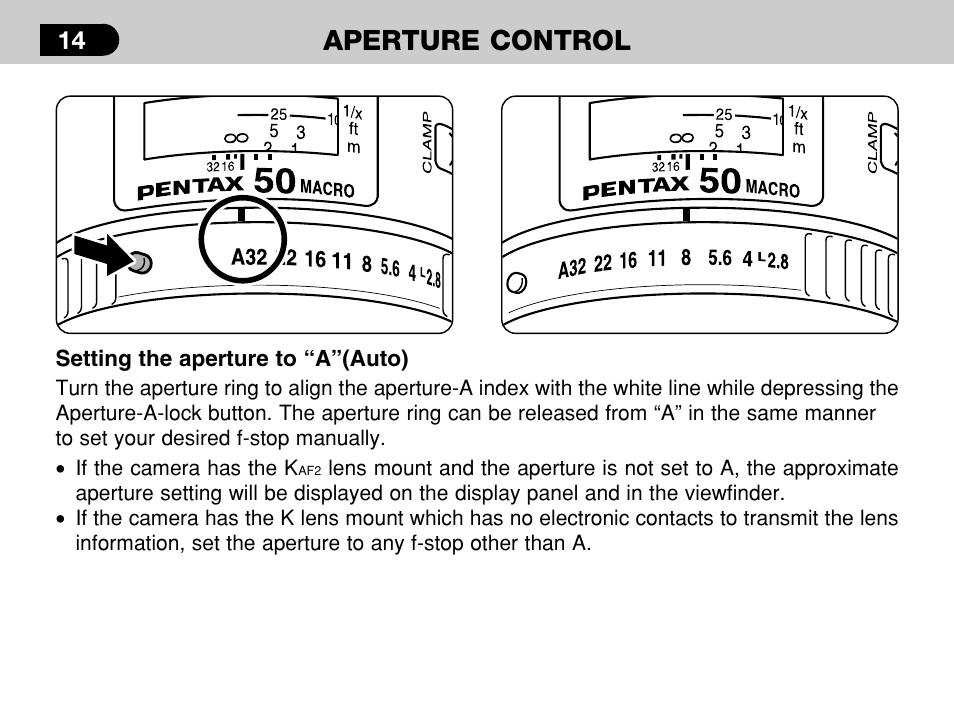 Aperture control | Pentax -D User Manual | Page 16 / 28