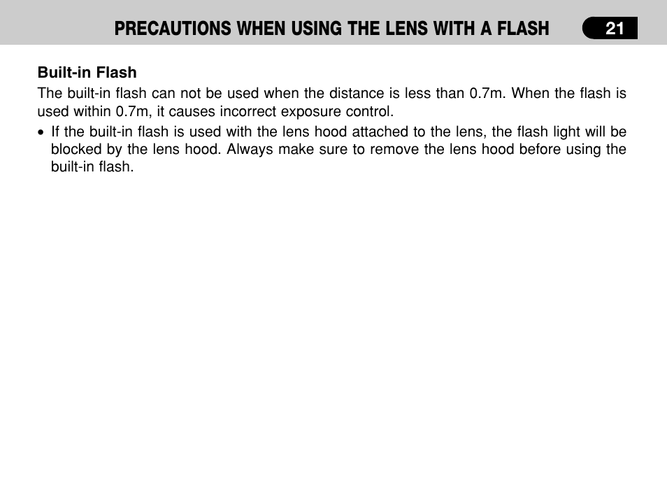 Precautions when using the lens with a flash | Pentax -D User Manual | Page 23 / 28