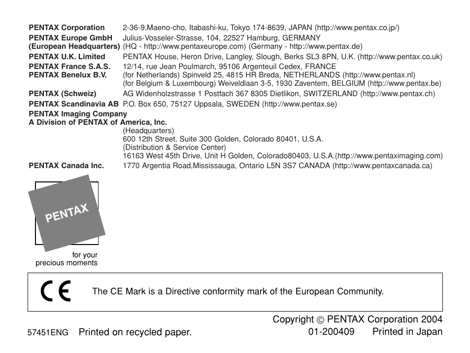 Pent ax | Pentax -D User Manual | Page 28 / 28