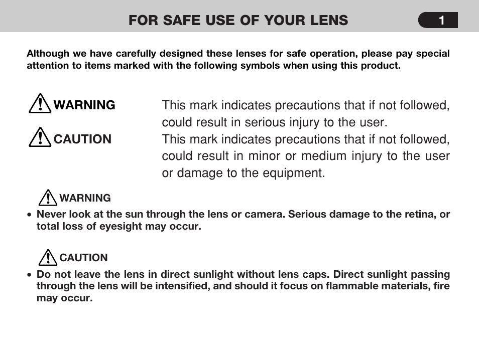 For safe use of your lens | Pentax -D User Manual | Page 3 / 28