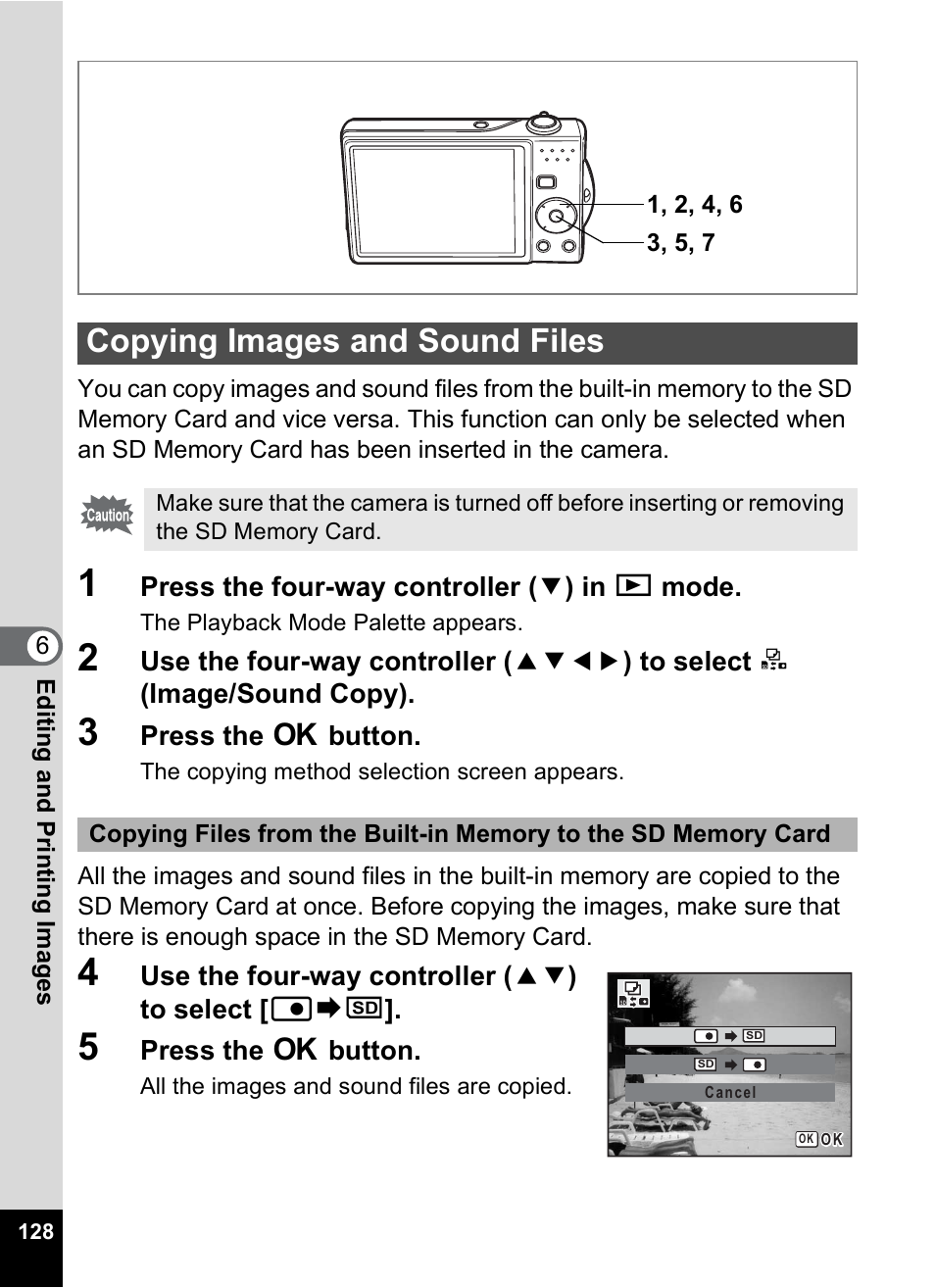 Copying images and sound files, P.128, P.128) | Pentax Optio V10 User Manual | Page 130 / 192