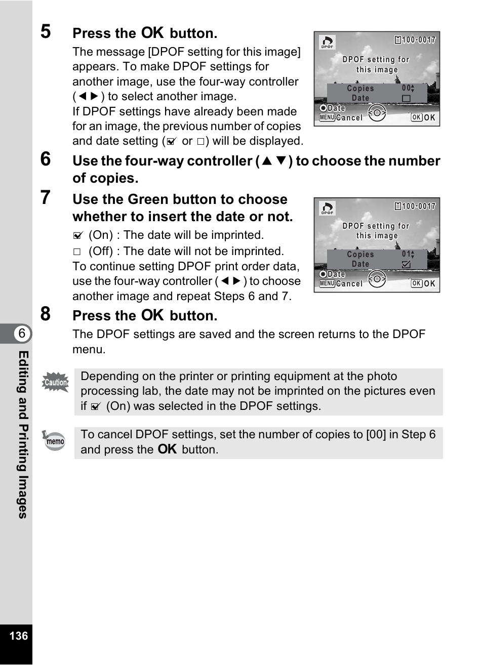 Press the 4 button, 6editin g an d printi ng im age s | Pentax Optio V10 User Manual | Page 138 / 192