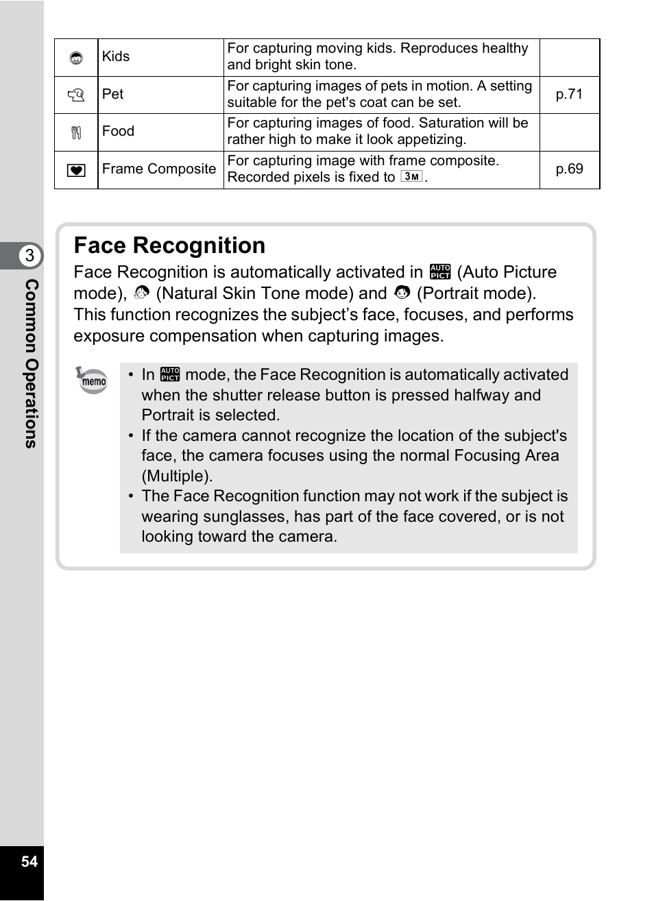 Face recognition | Pentax Optio V10 User Manual | Page 56 / 192