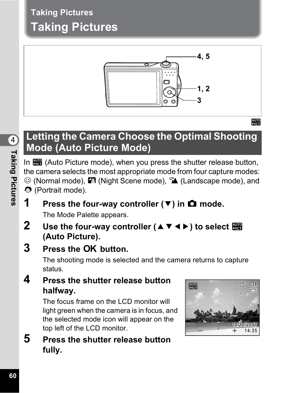 Taking pictures, P.60 | Pentax Optio V10 User Manual | Page 62 / 192