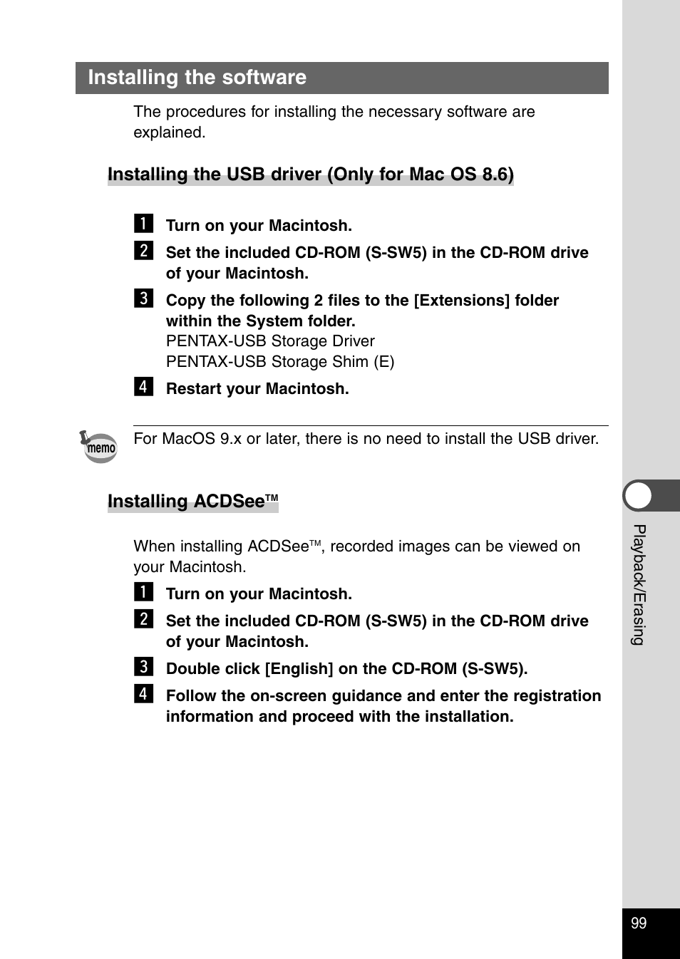 Installing the software | Pentax Optio 230 User Manual | Page 101 / 124