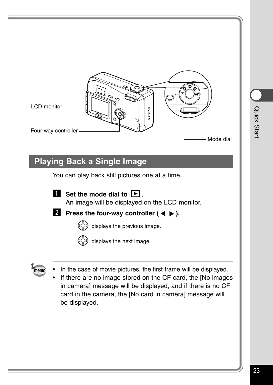 Playing back a single image | Pentax Optio 230 User Manual | Page 25 / 124