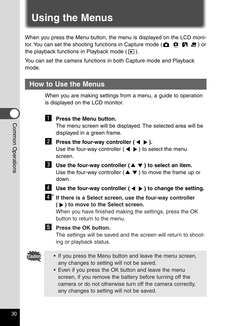 Using the menus, How to use the menus | Pentax Optio 230 User Manual | Page 32 / 124