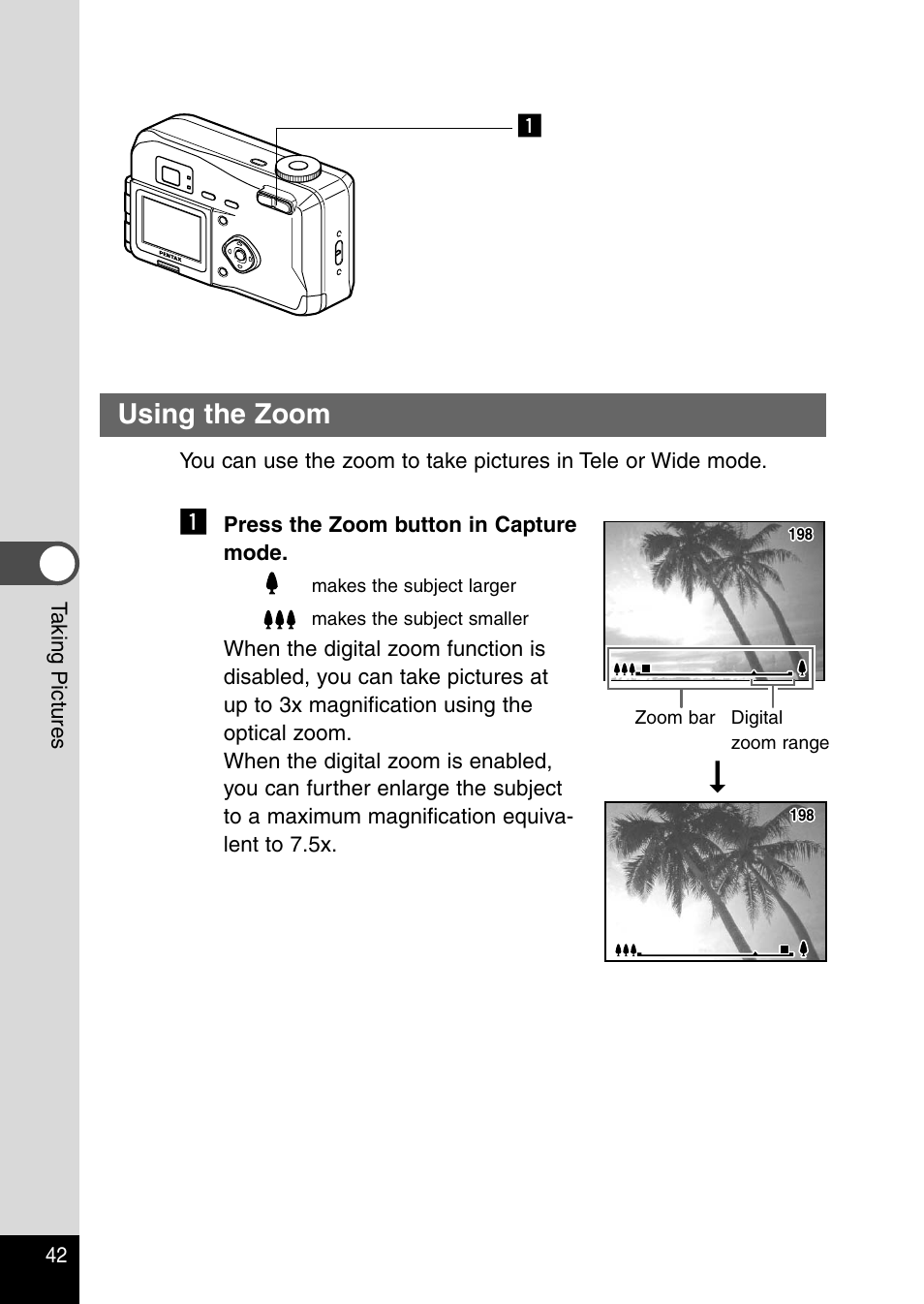 Using the zoom | Pentax Optio 230 User Manual | Page 44 / 124