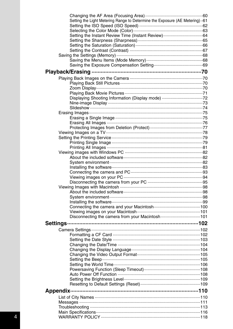 Pentax Optio 230 User Manual | Page 6 / 124