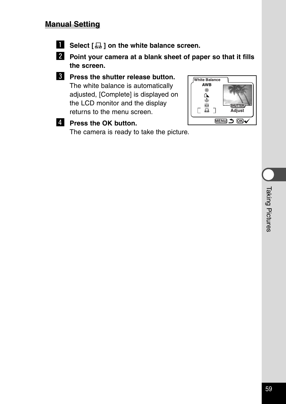 Manual setting | Pentax Optio 230 User Manual | Page 61 / 124