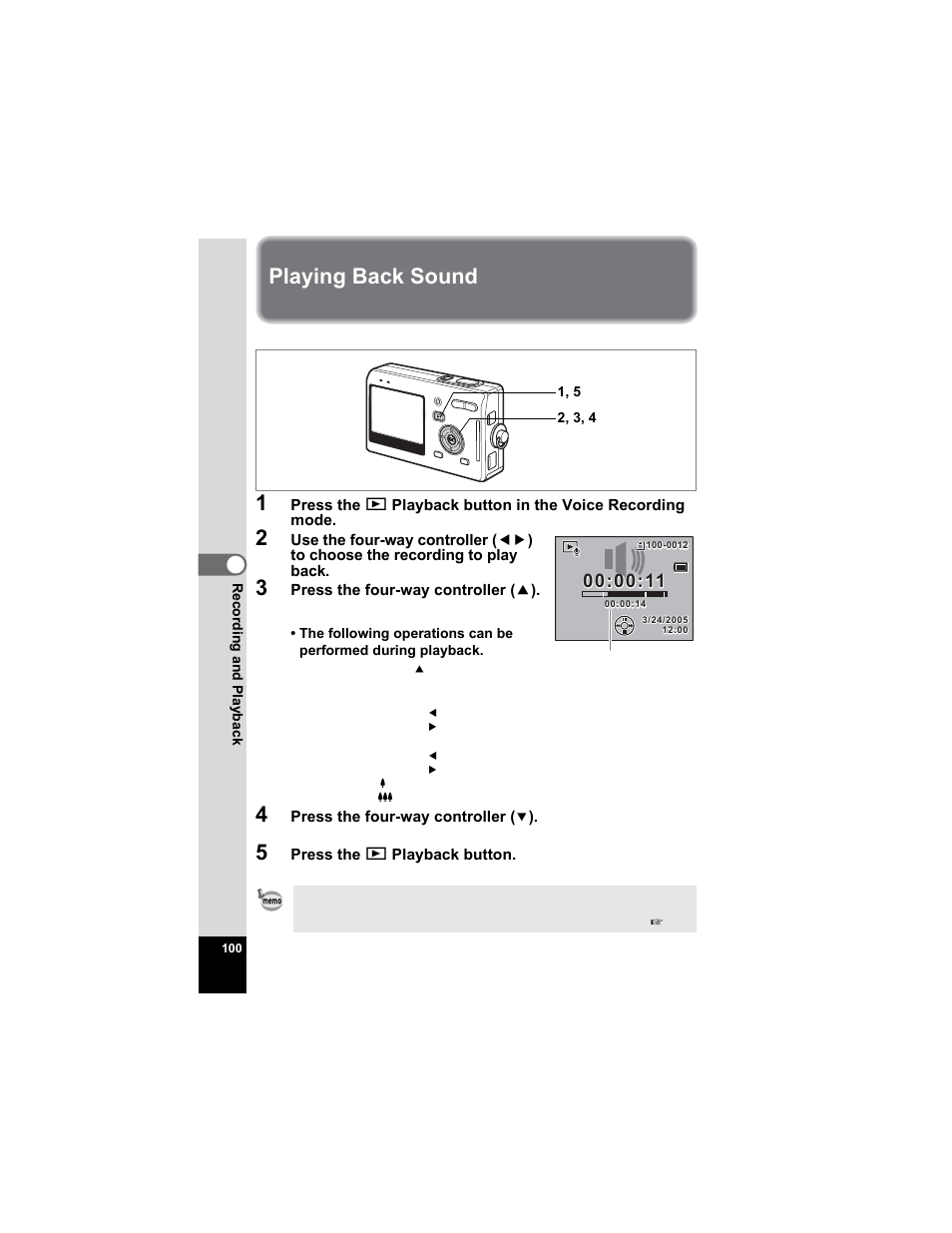 Playing back sound | Pentax Optio S5n User Manual | Page 102 / 171