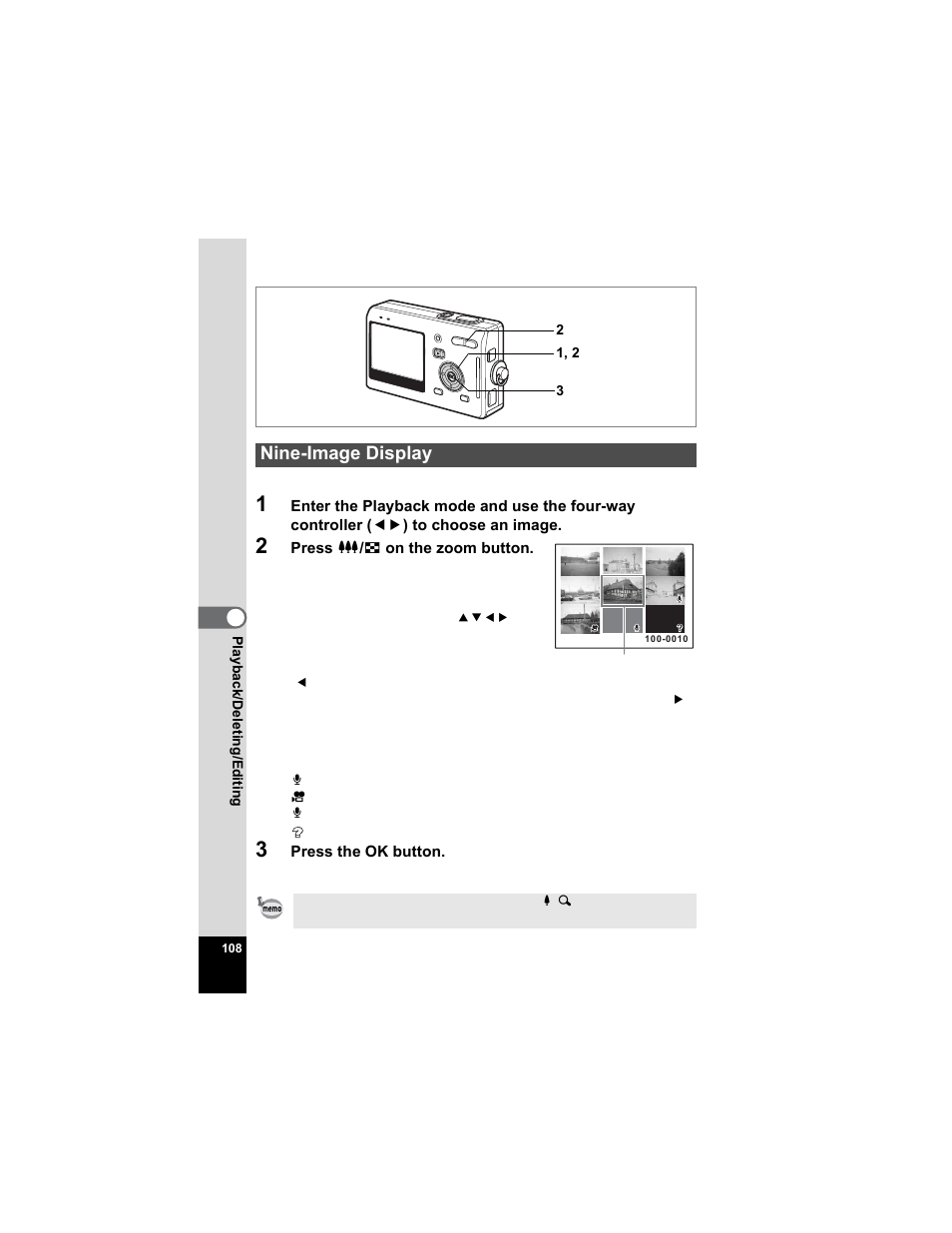 Nine-image display, P.108) | Pentax Optio S5n User Manual | Page 110 / 171