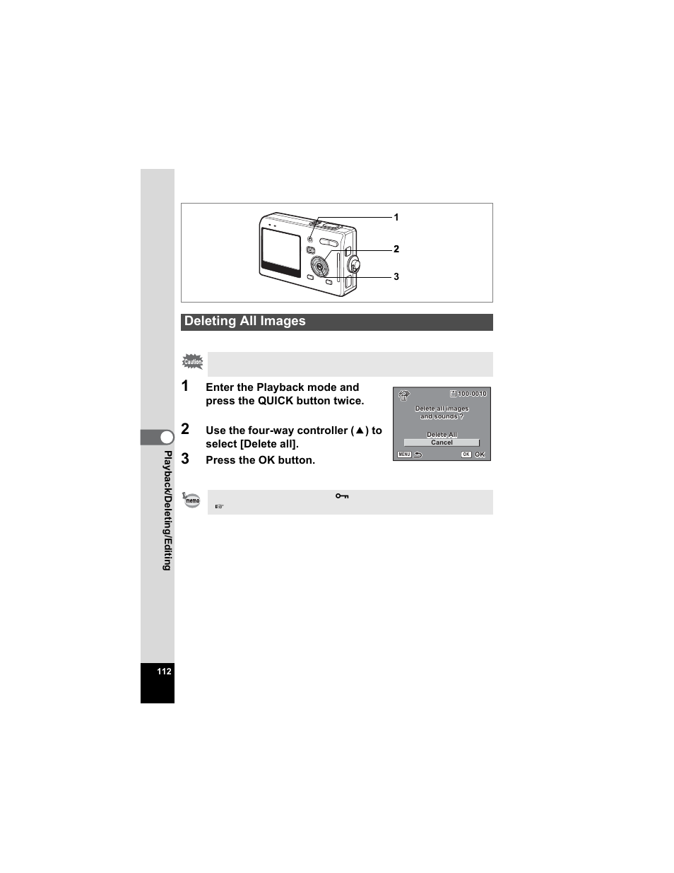 Deleting all images | Pentax Optio S5n User Manual | Page 114 / 171