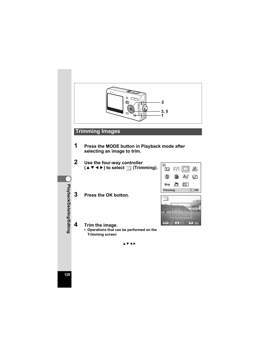Trimming images, P.126 | Pentax Optio S5n User Manual | Page 128 / 171