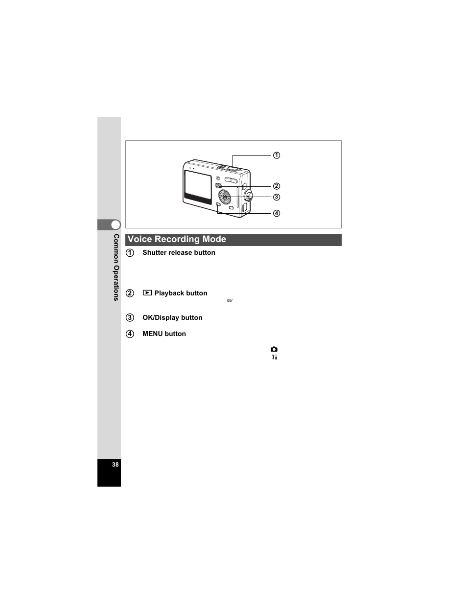Voice recording mode | Pentax Optio S5n User Manual | Page 40 / 171