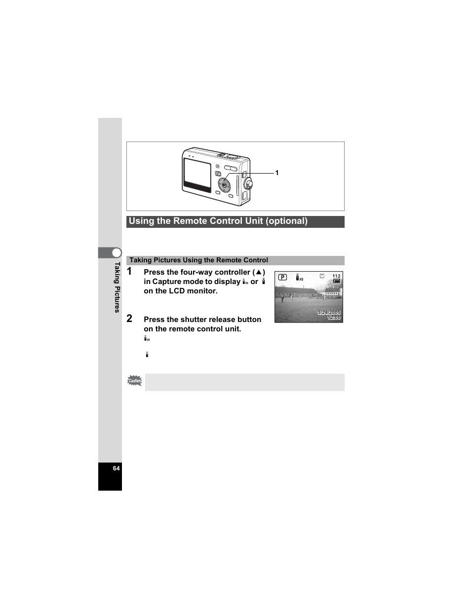 Using the remote control unit (optional) | Pentax Optio S5n User Manual | Page 66 / 171