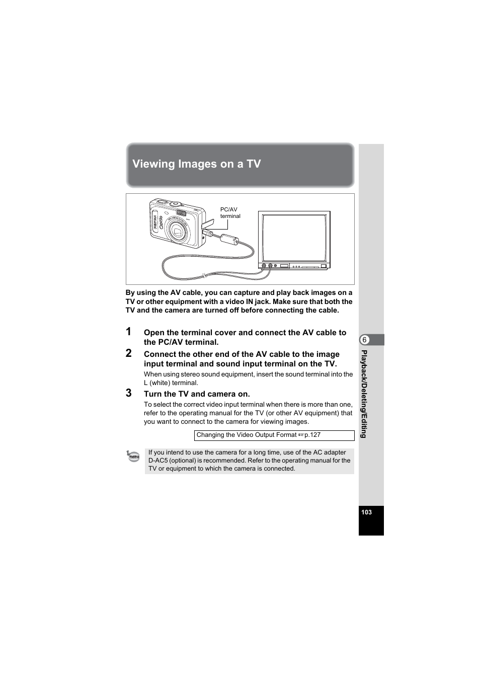 Viewing images on a tv | Pentax Model Optio S60 User Manual | Page 105 / 156