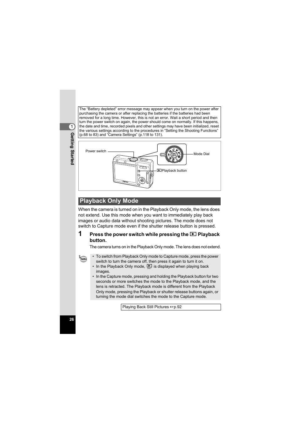 Playback only mode | Pentax Model Optio S60 User Manual | Page 28 / 156