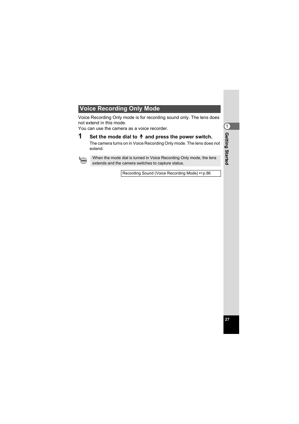 Voice recording only mode | Pentax Model Optio S60 User Manual | Page 29 / 156