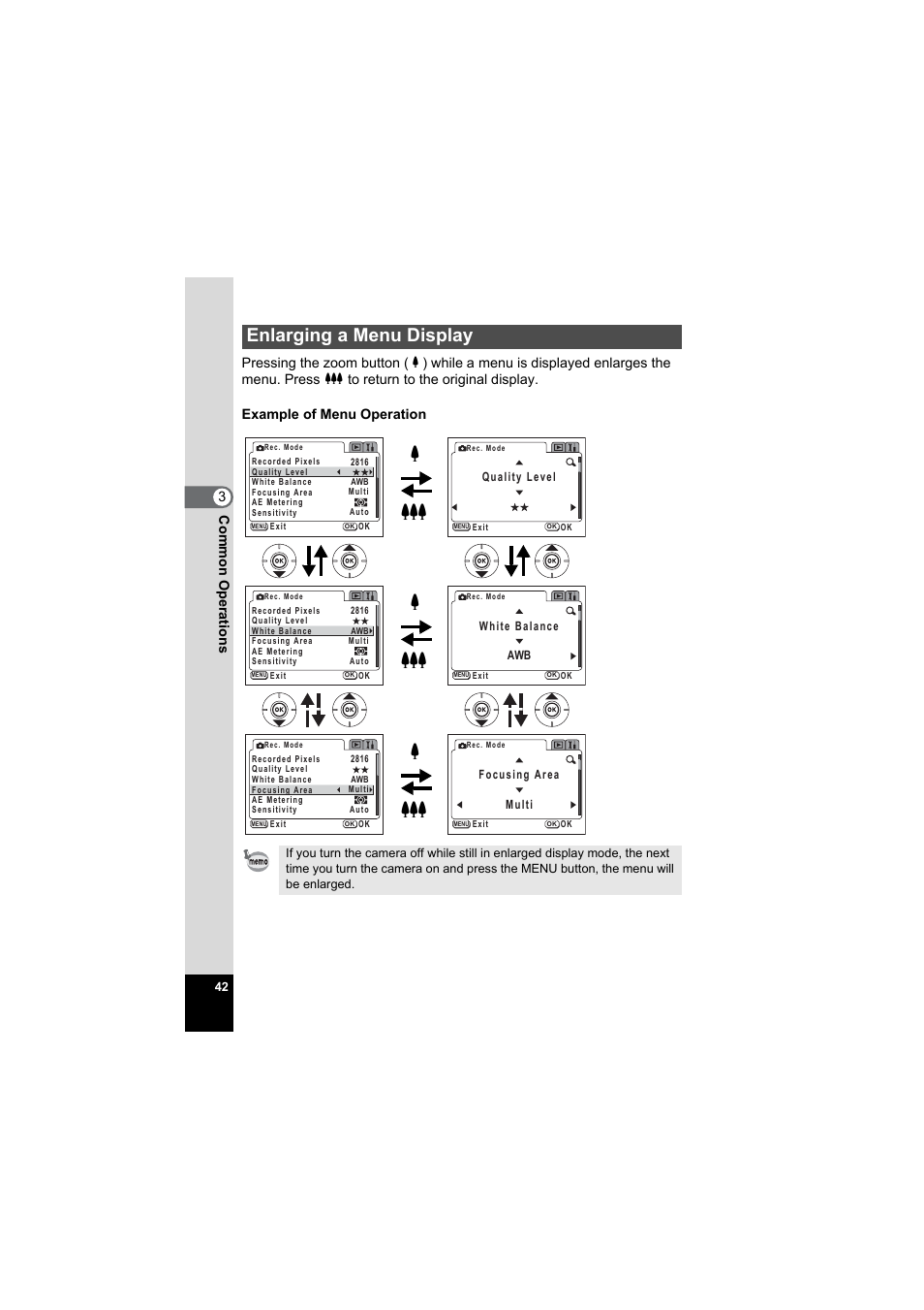 Enlarging a menu display | Pentax Model Optio S60 User Manual | Page 44 / 156