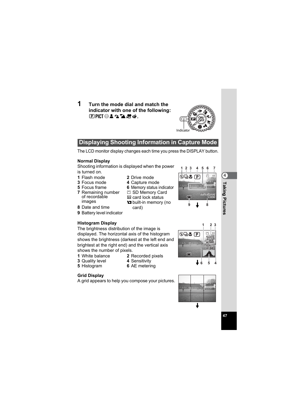 Displaying shooting information in capture mode, P.47 | Pentax Model Optio S60 User Manual | Page 49 / 156