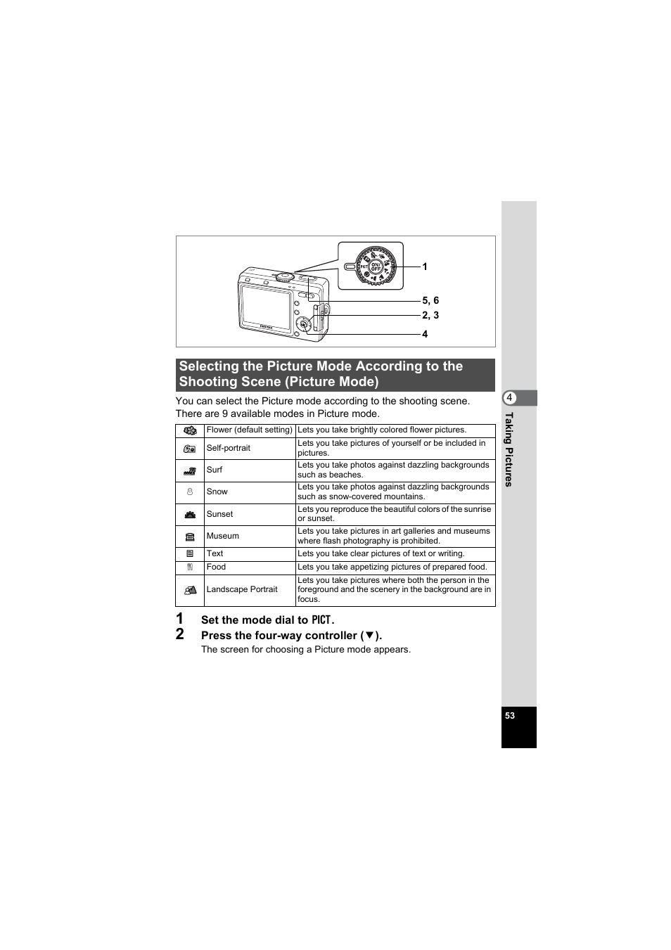 Picture mode), 1p.53, 64, P.53 | Pentax Model Optio S60 User Manual | Page 55 / 156