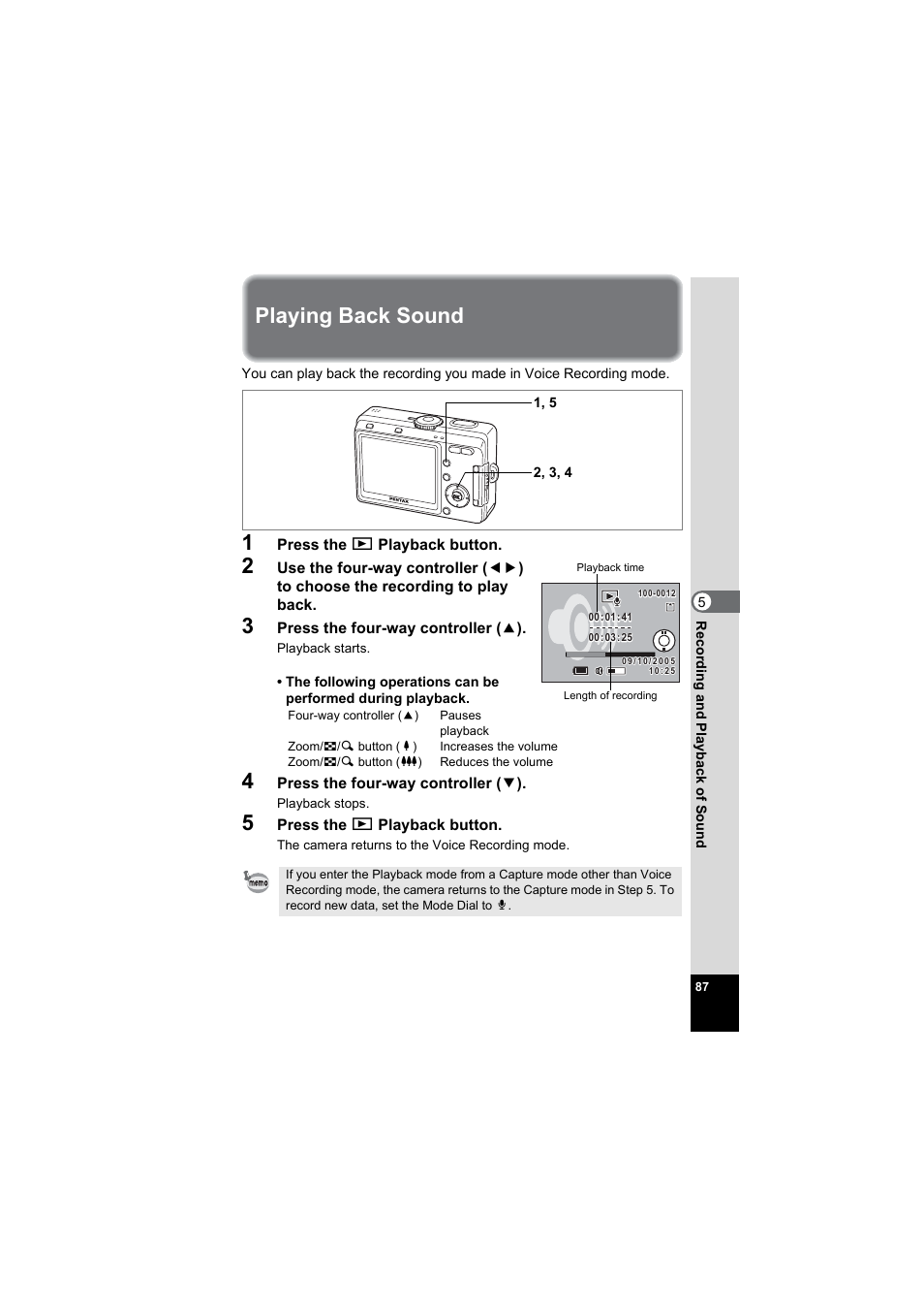 Playing back sound, 1p.87) | Pentax Model Optio S60 User Manual | Page 89 / 156