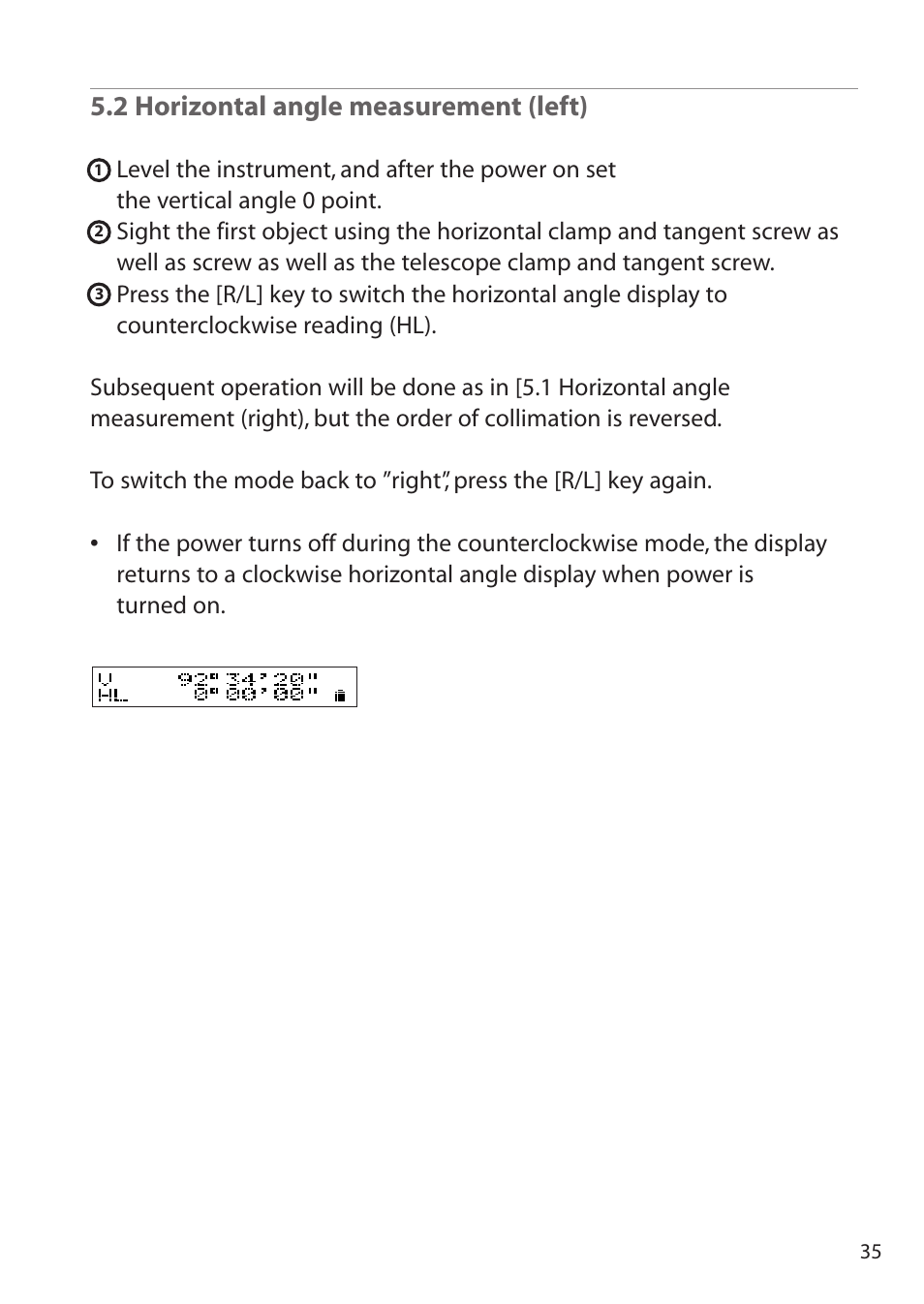 2 horizontal angle measurement (left) | Pentax ETH-310 User Manual | Page 35 / 48