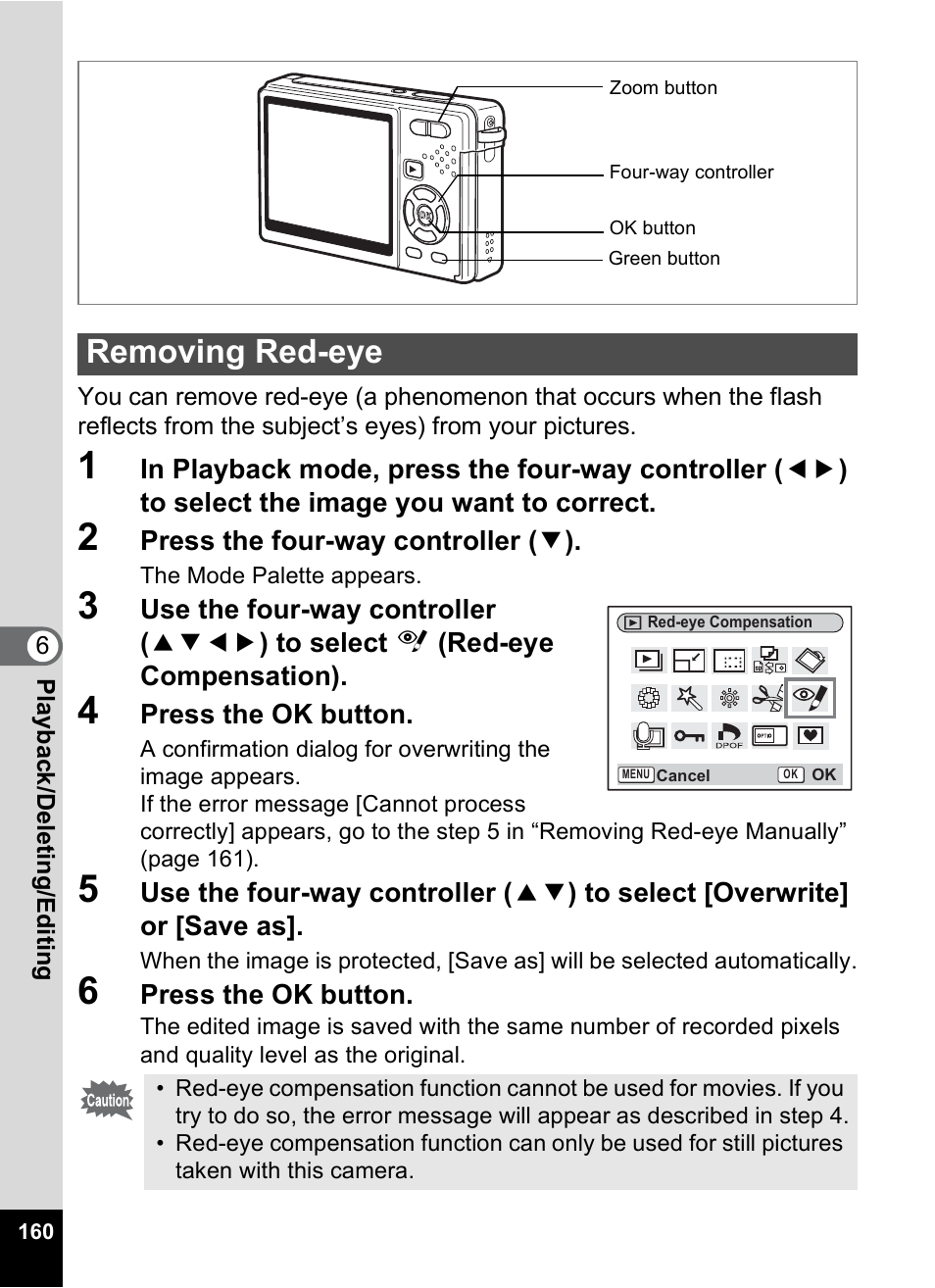 Removing red-eye, P.160 | Pentax Optio S10 User Manual | Page 162 / 208