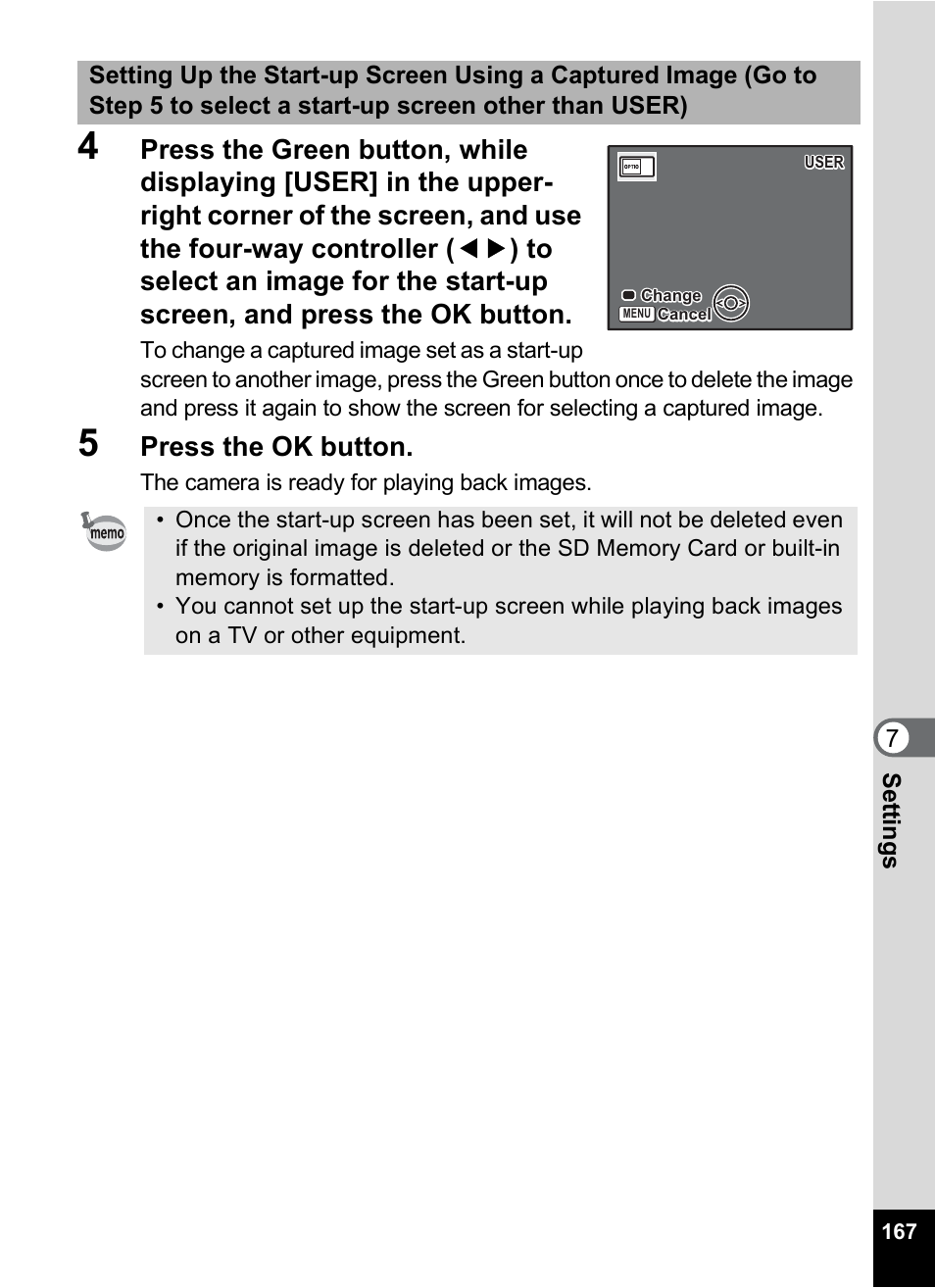 Press the ok button | Pentax Optio S10 User Manual | Page 169 / 208