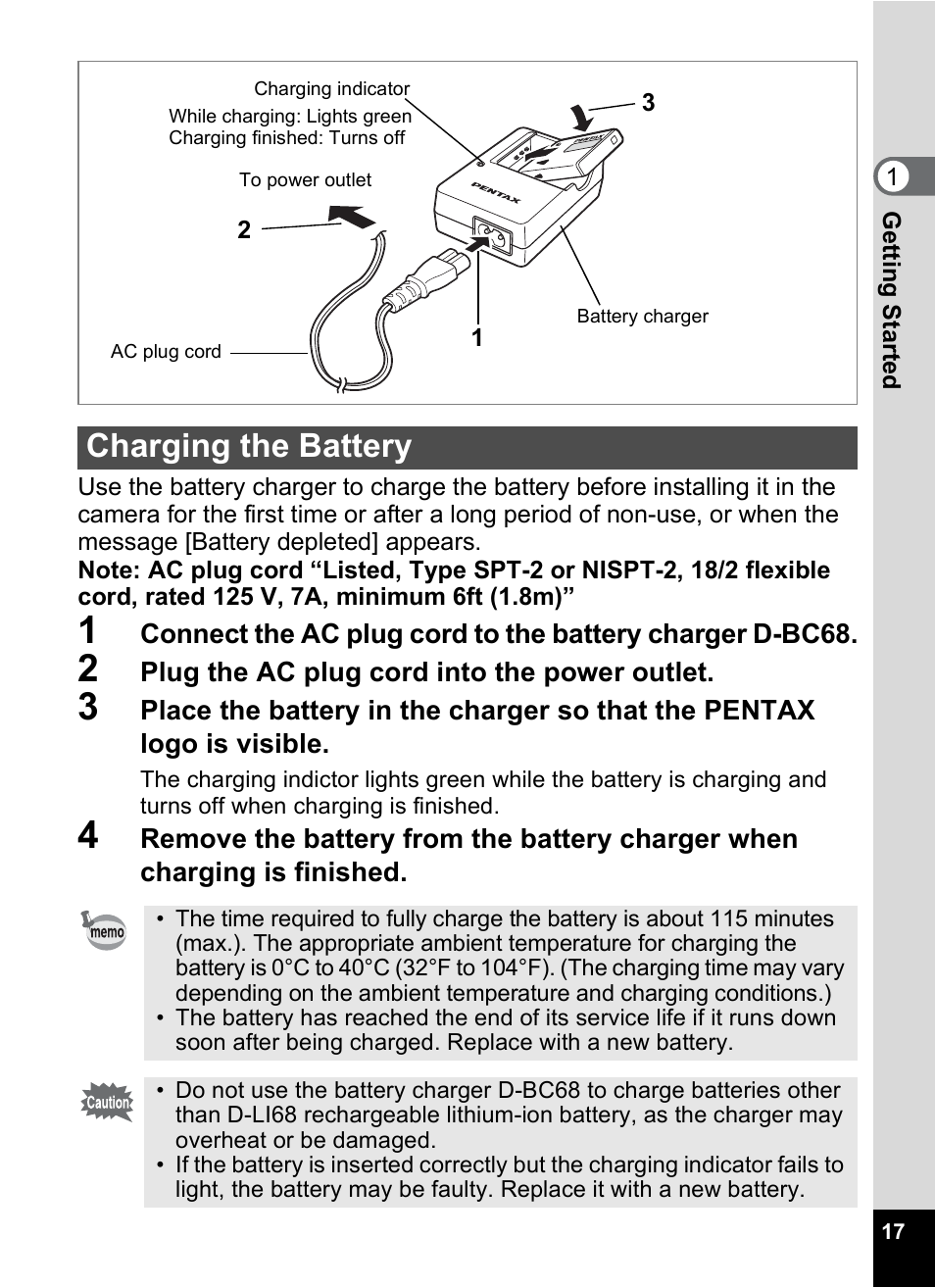 Charging the battery, Ge (p.17) | Pentax Optio S10 User Manual | Page 19 / 208