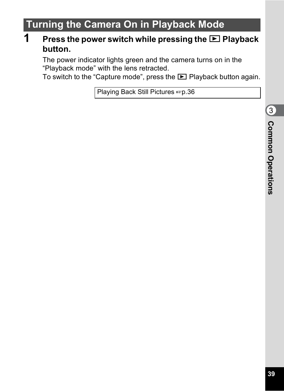 Turning the camera on in playback mode | Pentax Optio S10 User Manual | Page 41 / 208